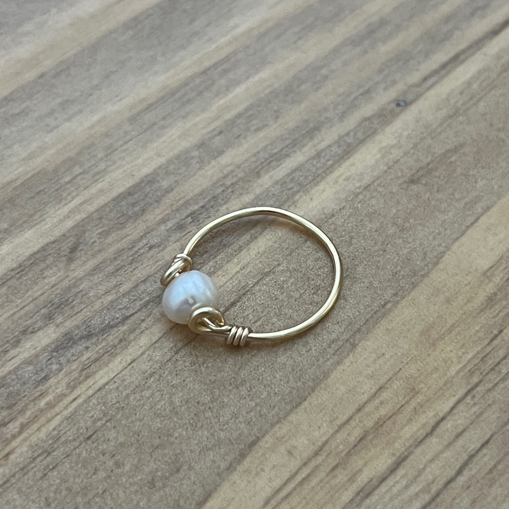 Freshwater Pearl Dainty Gold Tarnish Resistant Ring Handcrafted size 6